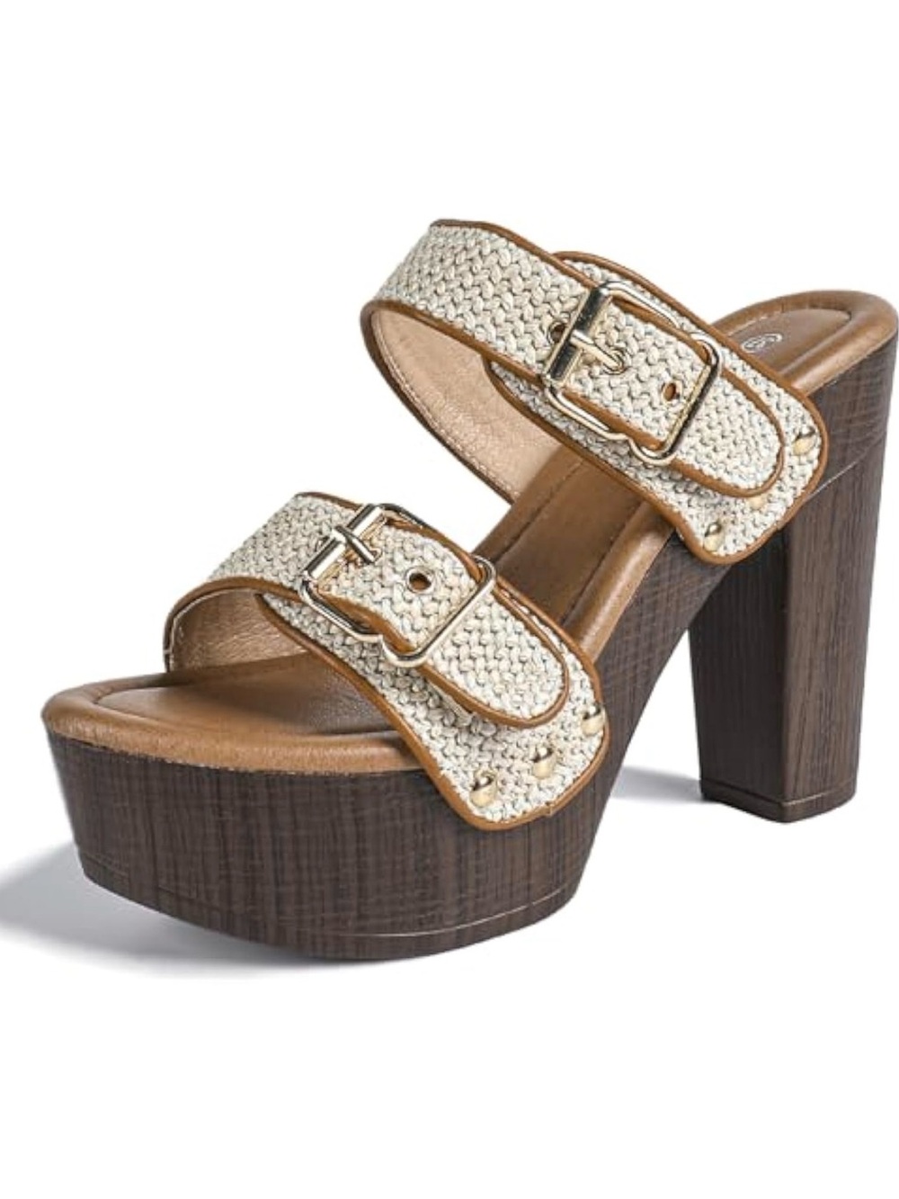 Leather Two-Band Platform Mule, Block Heel Sandals, 3 inch — Cream